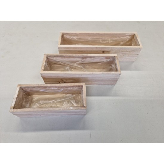 WOODEN PLANTER WHITE WASH 29X8X7.5CM