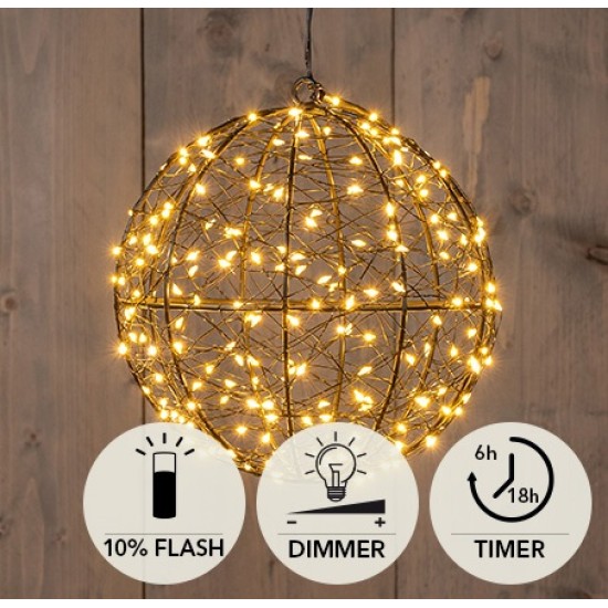 BALL METAL D18CM 200LED FLASH IP44 INDOOR/OUTDOOR TRAFO TIMER+DIMMER CLASSIC WARM