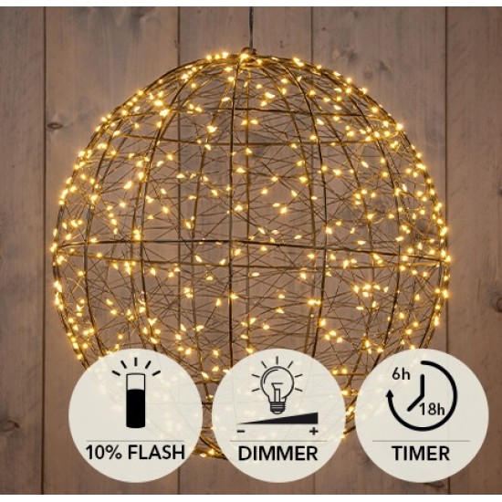 BALL METAL D35CM 500LED FLASH IP44 INDOOR/OUTDOOR TRAFO TIMER+DIMMER CLASSIC WARM