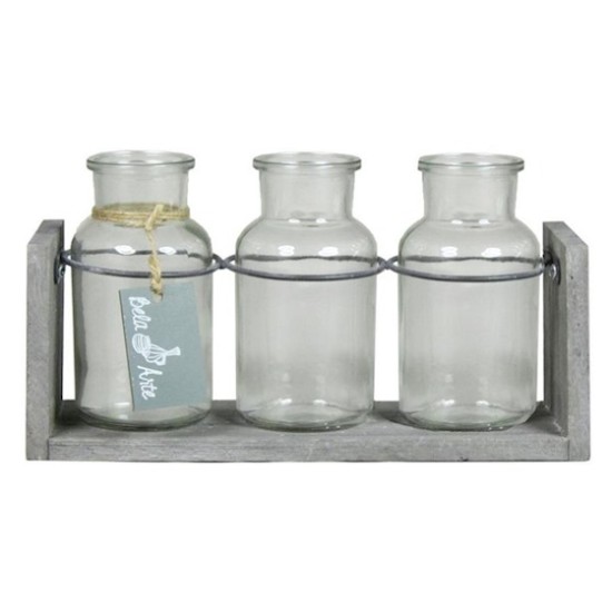 TRAY GREY 25X8X13CM 3X MILK CAN GLASS