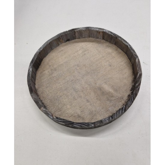 WOODEN TRAY ROUND 25X3CM GREY