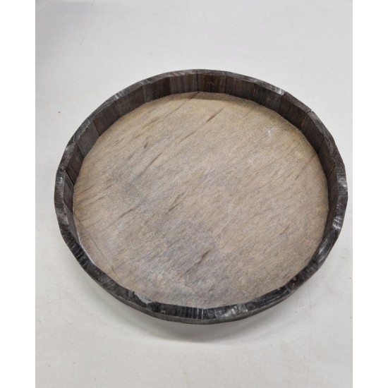 WOODEN TRAY ROUND 30X3CM GREY