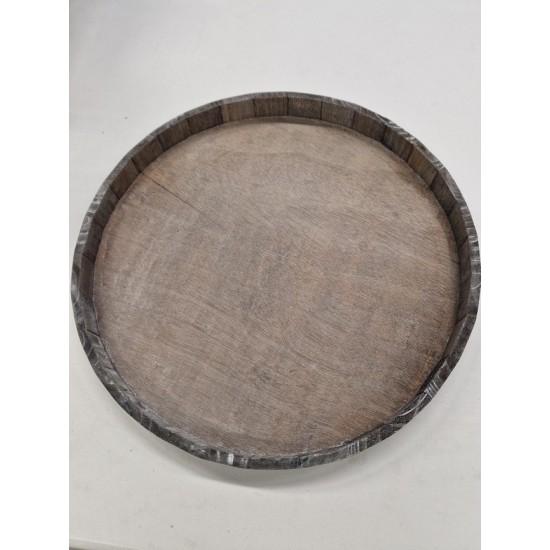 WOODEN TRAY ROUND 40X3CM GREY