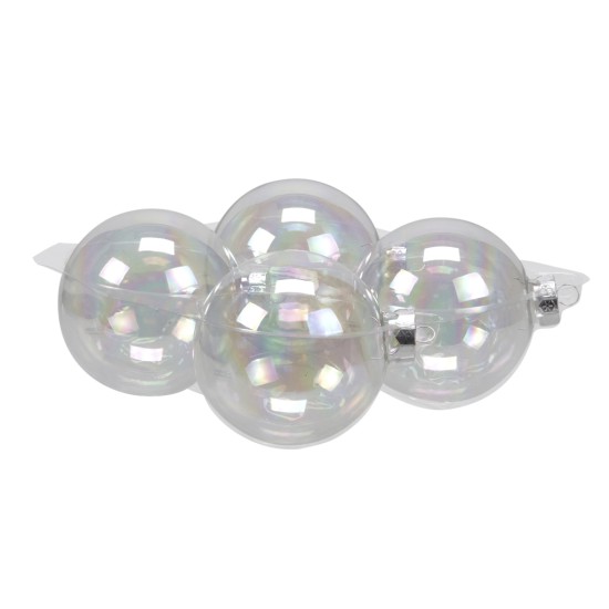 CHRISTMAS SPHERES 100MM CLEAR PEARL 4PCS