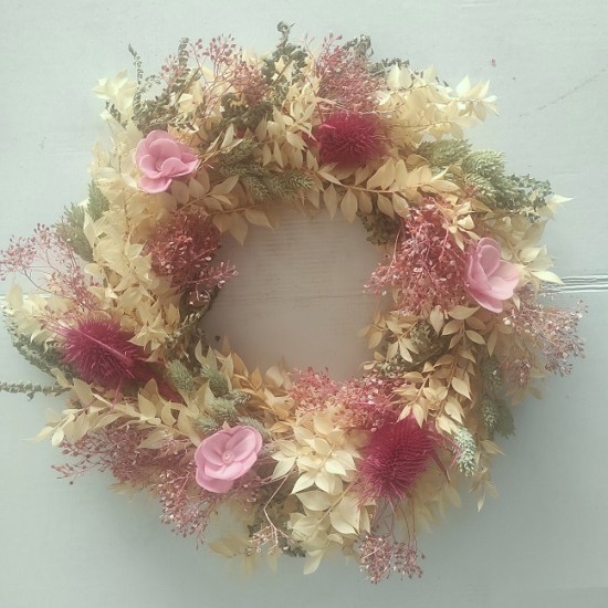 COURONNE 30CM MIXED DRIED FLOWERS BLEACHED