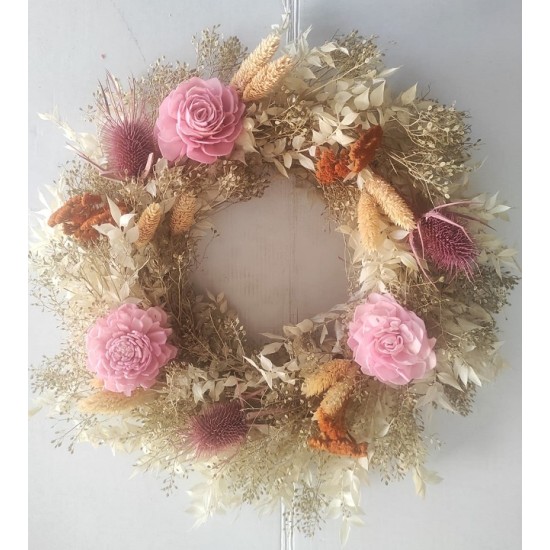 COURONNE 30CM MIXED DRIED FLOWERS BLEACHED