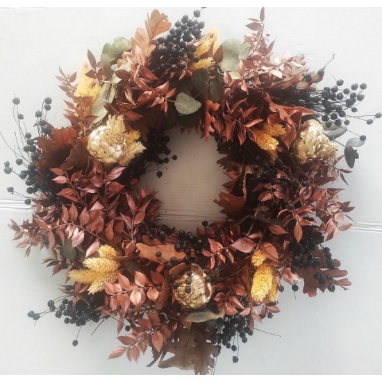 COURONNE 30CM MIXED DRIED FLOWERS COPPER