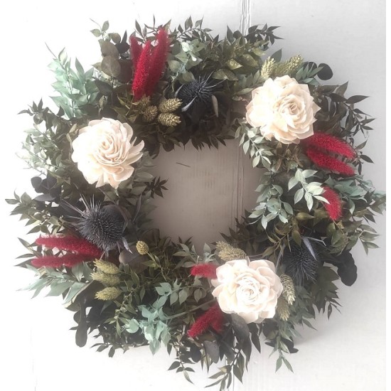 WREATH 30CM MIXED DRIED FLOWERS GREEN