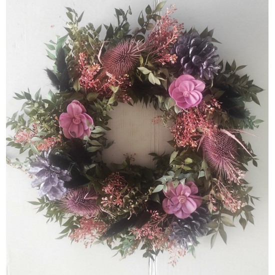 COURONNE 30CMMIXED DRIED FLOWERS LILAC