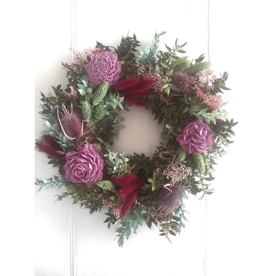 COURONNE 30CM MIXED DRIED FLOWERS LILAC-ROSE