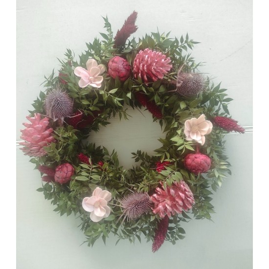 COURONNE 30CM MIXED DRIED FLOWERS PINK