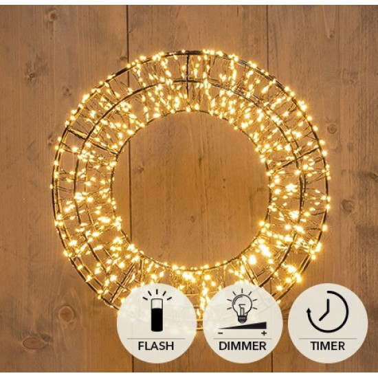 WREATH METAL 36X8CM 1200LED FLASH IP44 INDOOR/OUTDOOR TRAFO TIMER+DIMMER CLASSIC WARM