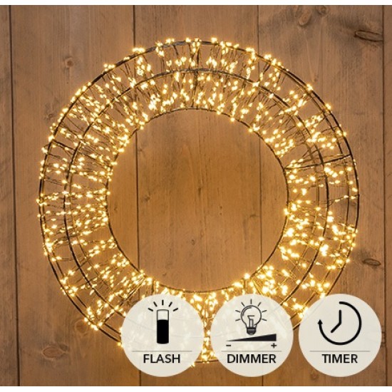 WREATH METAL 48X10CM 1440LED FLASH IP44 INDOOR/OUTDOOR TRAFO TIMER+DIMMER CLASSIC WARM