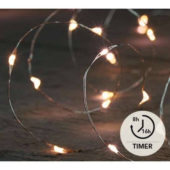 LIGHTING ON BATTERIES (WITHOUT BATTERY!) INDOOR/OUTDOOR SILVER WIRE 100L/5M LED WARM WHITE - 10CM CABLE RUN TRANSPARENT + TIMER