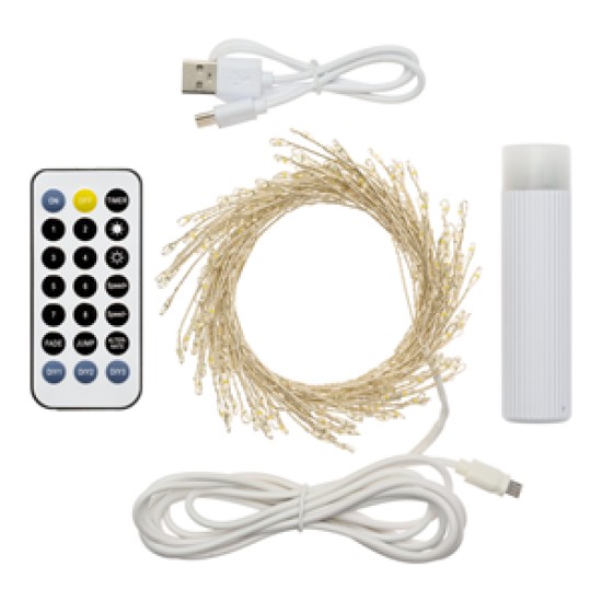 GUIRLANDE INDOOR/OUTDOOR FIL STRING 200L/200CM LED BLANC AVEC POWERBANK (CABLE CHARGE PAS INCLUS)