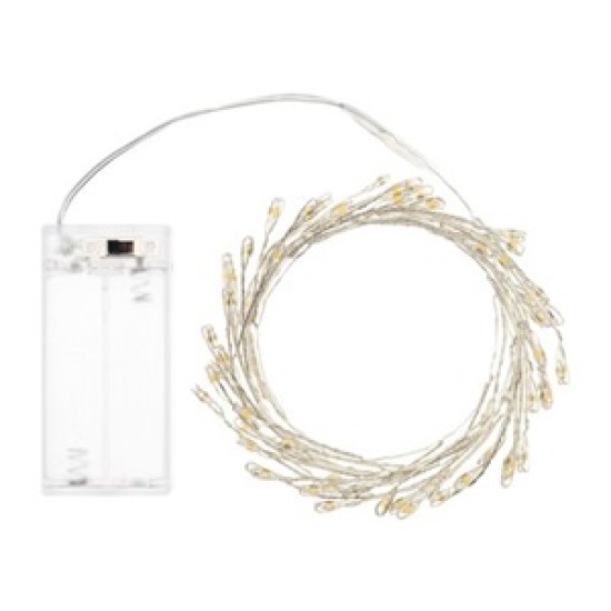 LIGHTING ON BATTERIES INDOOR SILVER WIRE STRING 150L/300CM LED WARM WHITE 3XAA(BATTERIES NOT INCLUDED)