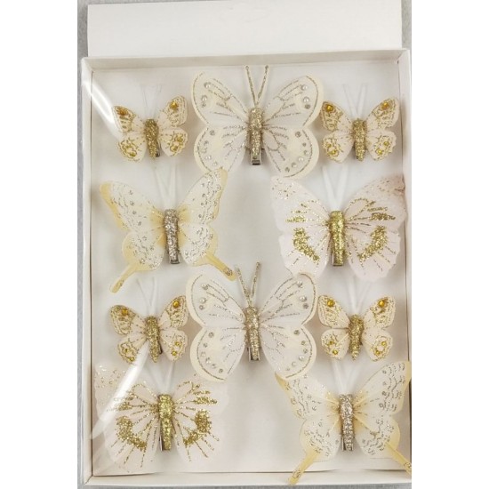 BUTTERFLIES GOLD 6PCS 8CM + 4PCS 5CM WITH CLIP