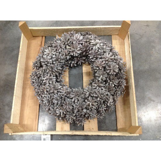 WREATH PINE CONES 38CM WHITE WASH