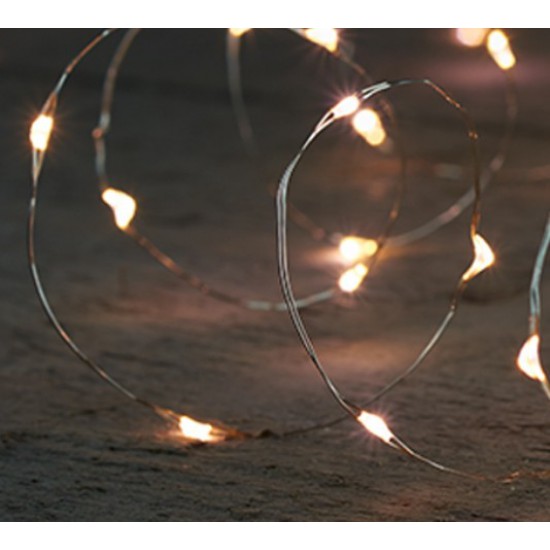 LIGHTING ON BATTERIES (WITHOUT BATTERY!) INDOOR SILVER WIRE 20L/1M LED WARM WHITE - 10CM CABLE RUN TRANSPARENT