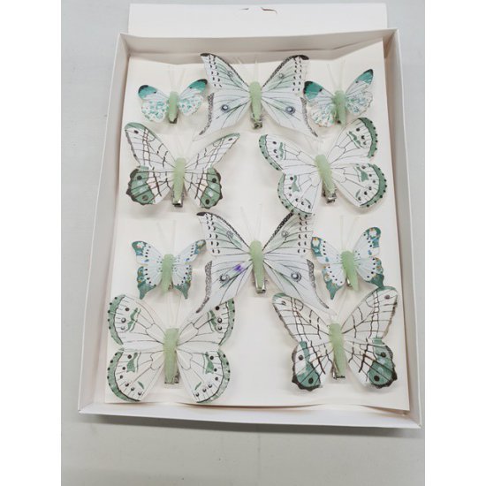 PAPILLONS MENTHE 6PCS 8CM + 4PCS 5CM AVEC CLIP