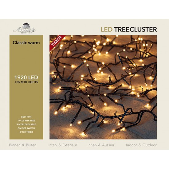 LED VERLICHTING (BINNEN & BUITEN) CLUSTER 1920L/25M CLASSIC WHITE 10M  AANLOOPSNOER IP44 24V/3VA TIMER 8/16U