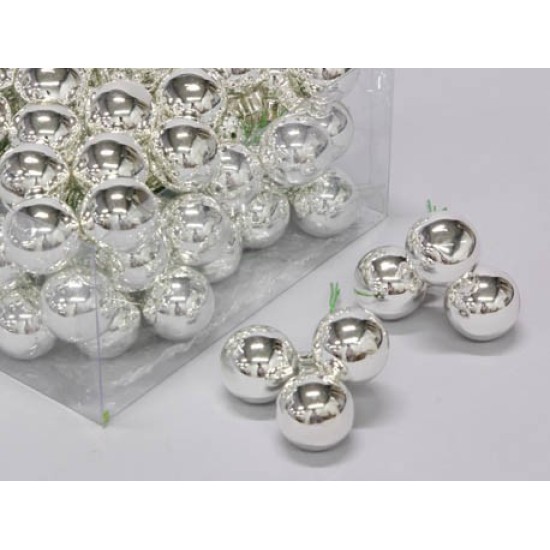 CHRISTMAS SPHERES 30MM SILVER SHINY 72PCS