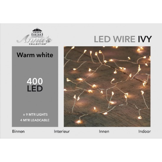 LED LIGHTING IVY (INDOORS AND OUTDOORS) 400L 9M WARM WHITE 4M  CABLE RUN TRANSPARENT IP44 24V/3VA TRANSFORMER