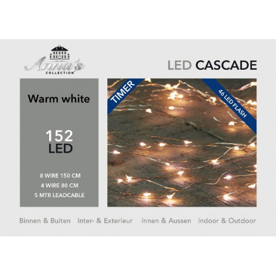 LED LIGHTING IVY (INDOORS & OUTDOORS) CASCADE FLASH SILVER WIRE 152L/8X150 + 4X80CM LED WARM WHITE IP44 TIMER 8/16U