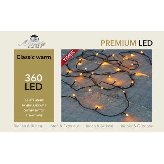 LED VERLICHTING (BINNEN & BUITEN) 360L CLASSIC WHITE 10CM AFSTAND LAMPJES 10M  AANLOOPSNOER IP44 24V/3VA TIMER 8/16U