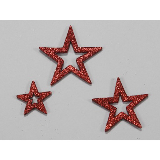 STARS OPEN GLITTER RED 35X45X55X65MM 24PCS