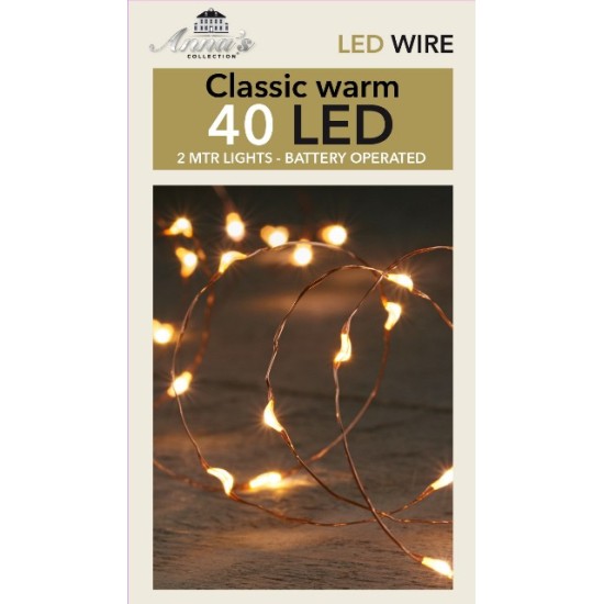 LIGHTING ON BATTERIES (WITHOUT BATTERY!) INDOOR COPPER WIRE 40L/2M LED CLASSIC WHITE - 10CM CABLE RUN TRANSPARANT