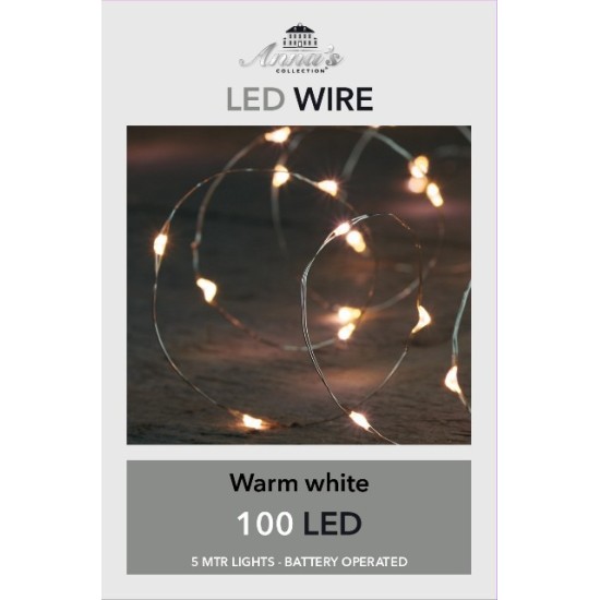 LIGHTING ON BATTERIES (WITHOUT BATTERY!) INDOOR SILVER WIRE 100L/5M LED WARM WHITE - 10CM CABLE RUN TRANSPARENT