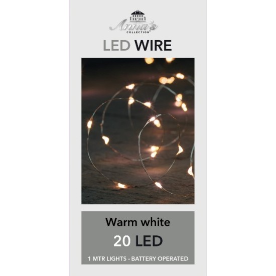 LIGHTING ON BATTERIES (WITHOUT BATTERY!) INDOOR SILVER WIRE 20L/1M LED WARM WHITE - 10CM CABLE RUN TRANSPARENT