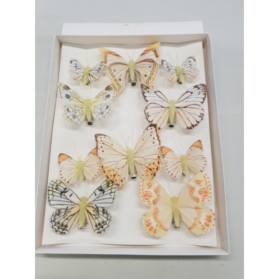 PAPILLONS JAUNE 6PCS 8CM + 4PCS 5CM AVEC CLIP