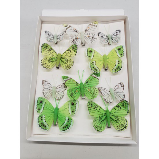 BUTTERFLIES LIME GREEN 6PCS 8CM + 4PCS 5CM WITH CLIP