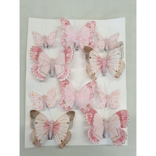 PAPILLONS FANCY PINK 6PCS 8CM + 4PCS 5CM AVEC CLIP