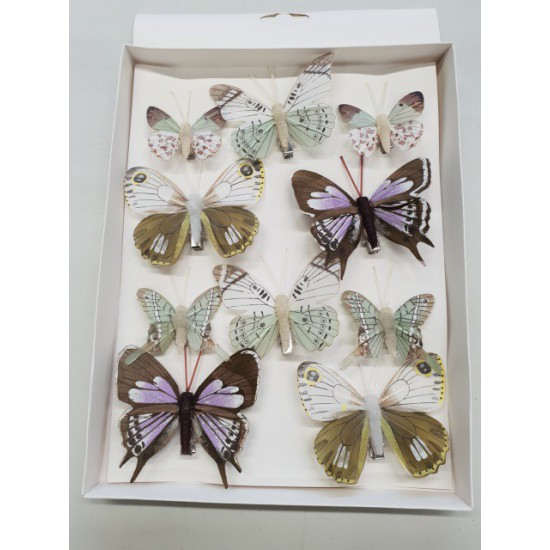 PAPILLONS NATUREL 6PCS 8CM + 4PCS 5CM AVEC CLIP