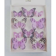 VLINDERS LILA 6ST 8CM + 4ST 5CM MET CLIP