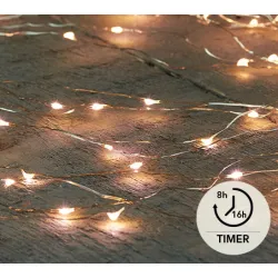 CASCADE SILVER WIRE 160L/8X2M LED WARM WHITE 5M CABLE RUN IP44 TIMER 8/16U