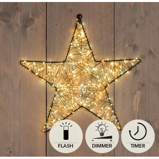 ETOILE METAL 36CM 300LED FLASH IP44 INDOOR/OUTDOOR TRAFO TIMER+DIMMER CLASSIC WARM