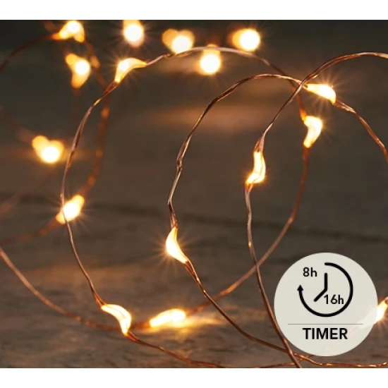 GUIRLANDE À PILES (SANS PILES!) INDOOR FIL 40L/2M LED CLASSIC WARM + TIMER