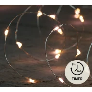 VERLICHTING OP BATTERIJEN (ZONDER BATTERIJ!) INDOOR/OUTDOOR ZILVERDRAAD 20L/1M LED WARM WIT - 10CM AANLOOPSNOER TRANSPARANT + TIMER