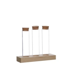 WOODEN HOLDER WITH 3 TUBES WITH CORK H15 D3CM