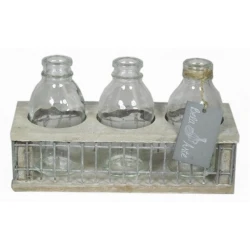 WOODEN TRAY WITH WIRE 3 BOTTLES 21X8X11CM