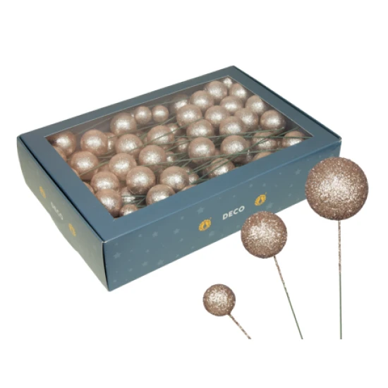 BOULE DE NOEL 20/30/40MM CHAMPAGNE GLITTER ON WIRE 100PCS