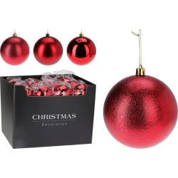 BOULE DE NOEL PLASTIQUE 100MM ROUGE 1PC