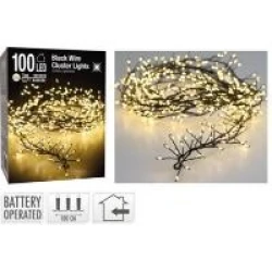LIGHTING ON BATTERIES (WITHOUT BATTERY!) INDOOR BLACK WIRE CLUSTER LIGHTS 100L/1M LED WARM WHITE - 50CM CABLE RUN