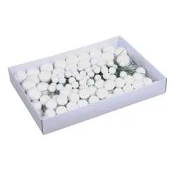 CHRISTMAS SPHERES 20/30/40MM WHITE GLITTER ON WIRE 100PCS