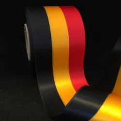 RIBBON SUPERSATIN BLACK/YELLOW/RED 75MM 25M