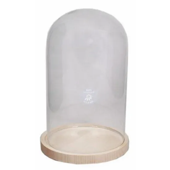 BELL JAR ON WOODEN BASE D17/19 H30CM